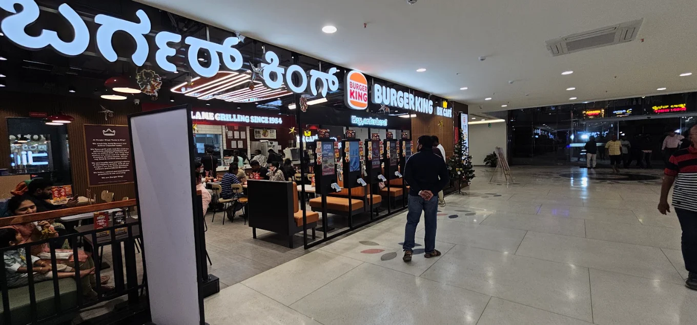 Burger King storefront at Kapali Mall, Gandhi Nagar, Bengaluru