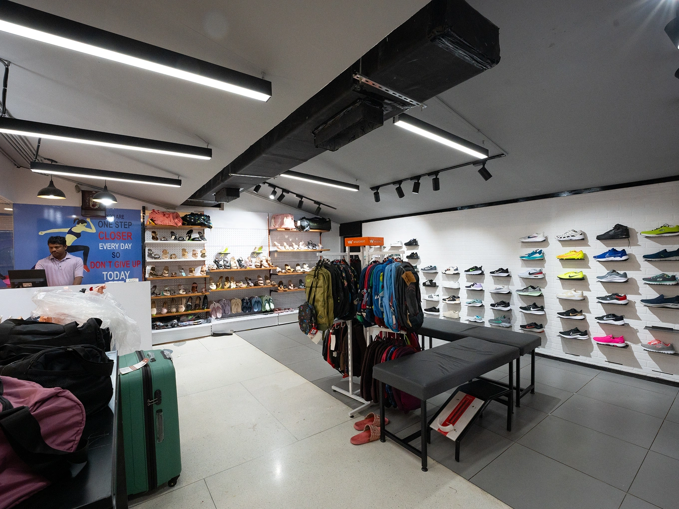 VA Sports sports shoe wall at Kapali Mall, Bengaluru